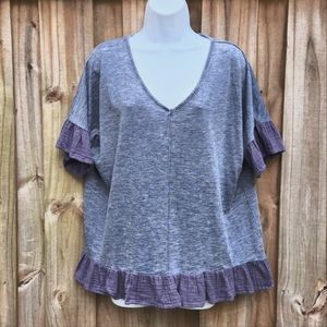 Acid washed blue pullover with ruffles-NWOT!